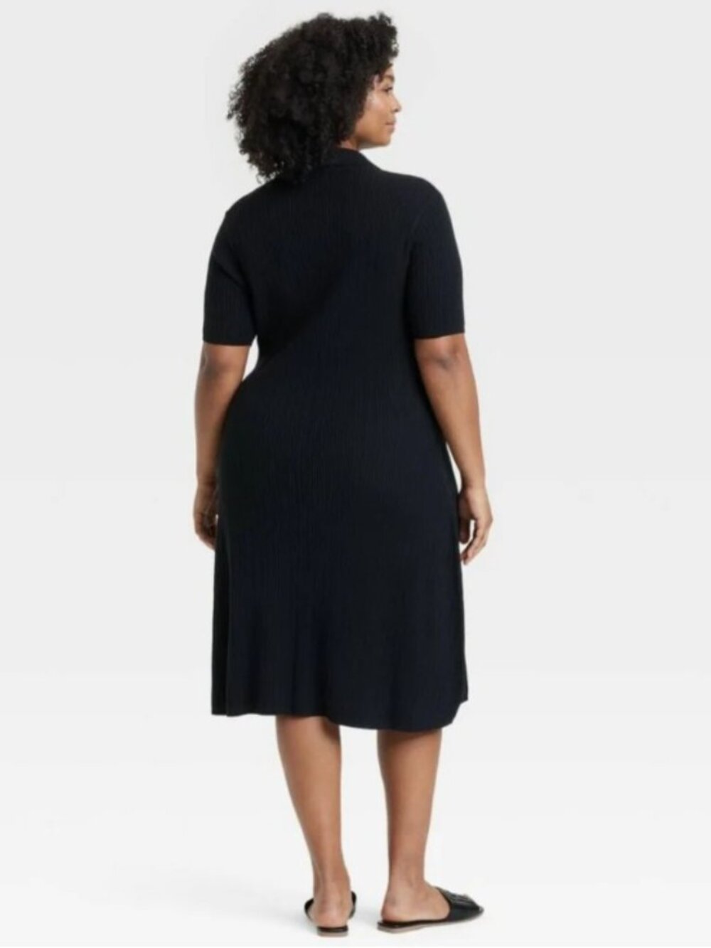 Ava & Viv Black Ribbed Polo Sweater Midi Dress NWT 2X - Picture 2 of 3
